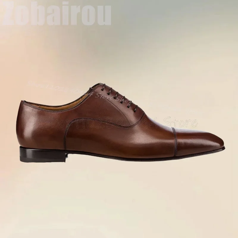 

Brown Sewing Design Square Toe Strappy Men Derby Shoes Fashion Lace Up Men Shoes Luxurious Handmade Party Office Men Dress Shoes