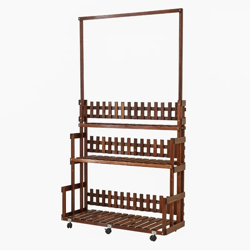 Solid wood flower rack Multi-layer balcony flower rack Indoor living room Succulent floor-to-ceiling ladder