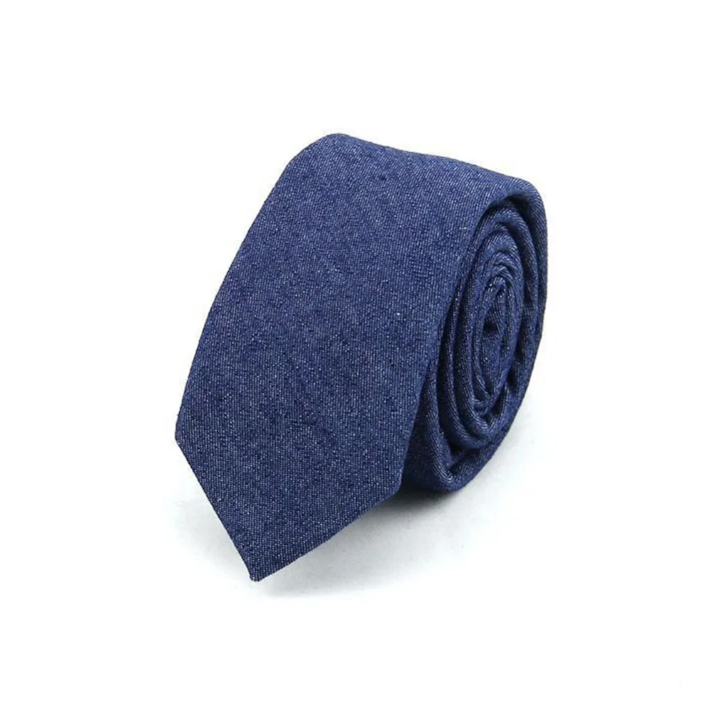 Classic Solid Color Jean Fabric Tie Adjustable Narrow Denim Men Necktie Hand Tied Blue Retro Cravat Shirt
