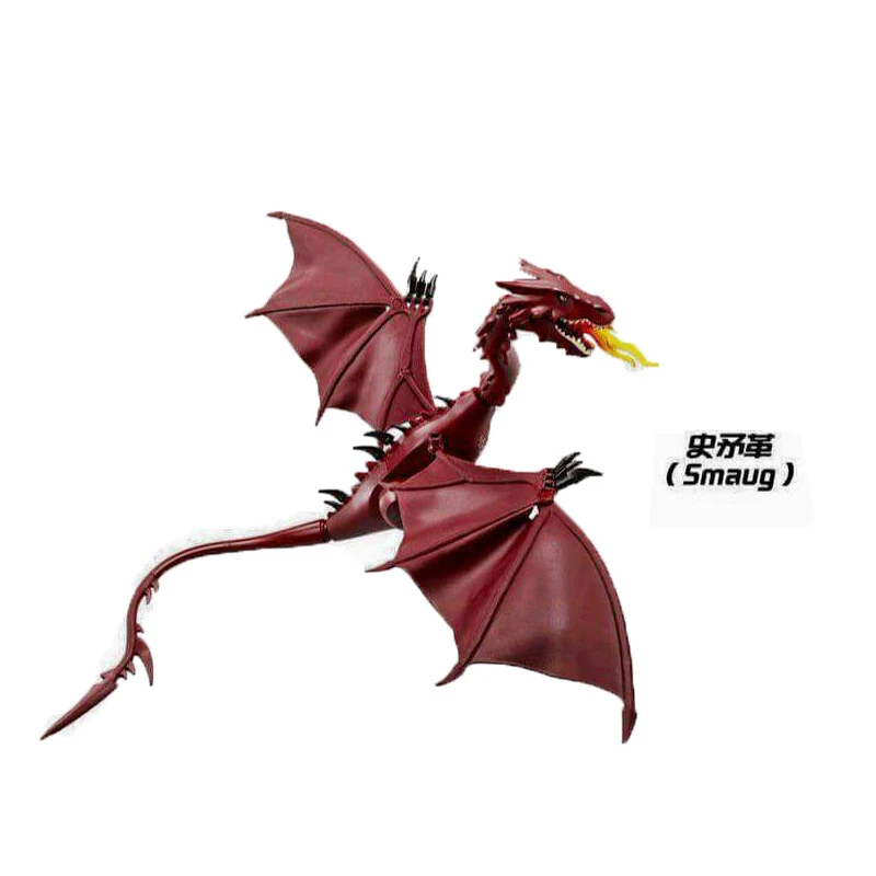 Magic Medieval Series Flying Dragon Red Smaug Flame Dragon Building Blocks With Soft Wings DIY Bircks Toys For Boys Xmas Gift