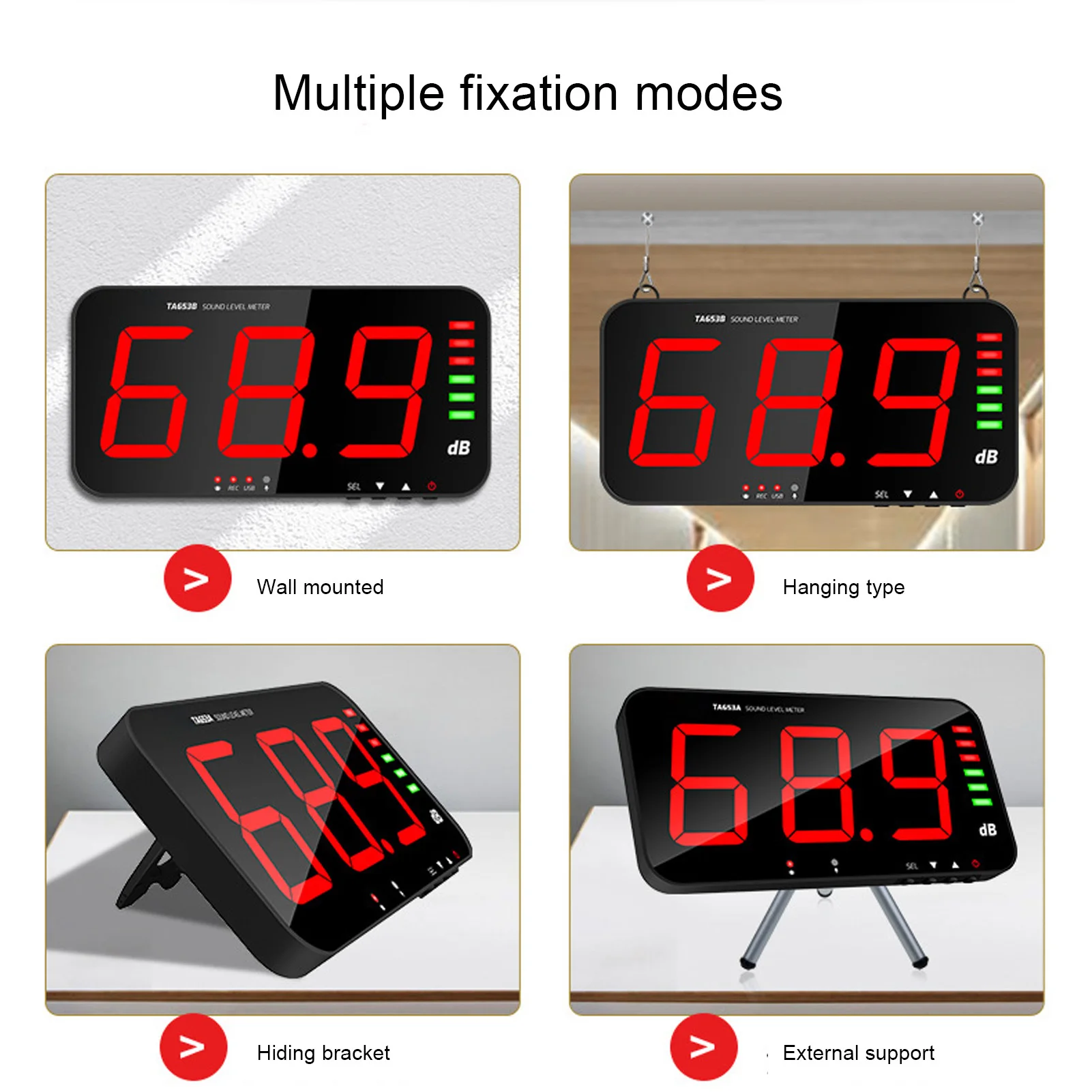 TA653B 데시벨 미터 레코더 벽걸이 형 소음 사운드 레벨 측정 세트 대형 스크린 소음 측정기 산업용