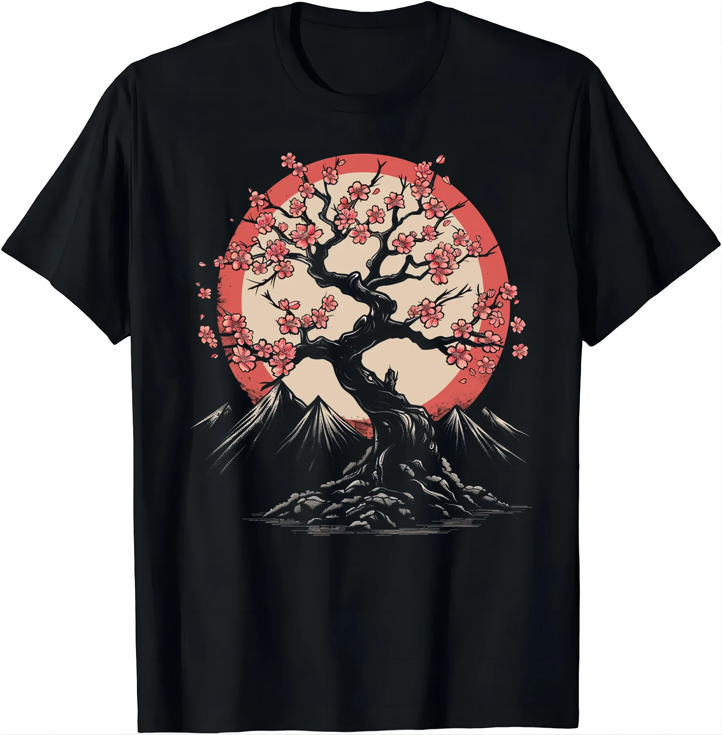 Japanese Cherry Blossom Tee - Nighttime Serenity Shirts  Graphic T Shirts  Men Clothing Tops Unisex Camisas Streetwear