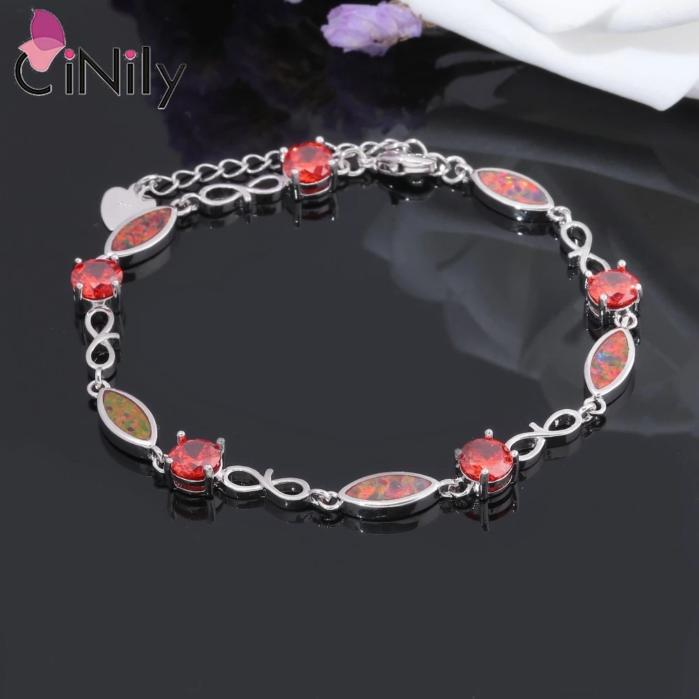 CiNily Fire Opal & Orange Garnet Half Chain Bracelets Silver Plated Fine Link Bracelet With Stone Bohemia Boho Jewelry for Woman