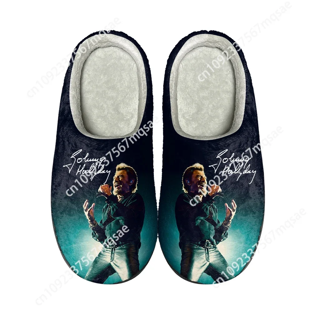 Zapatillas de algodón personalizadas de Johnny Hallyday Rock Star para el hogar, zapatillas de felpa Unisex de alta calidad, zapatos casuales a la moda para mantener el calor, zapatillas térmicas