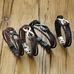 The Fashion Infinity Bracelet is a stainless steel and leather bracelet featuring a classic infinity pattern designed for men