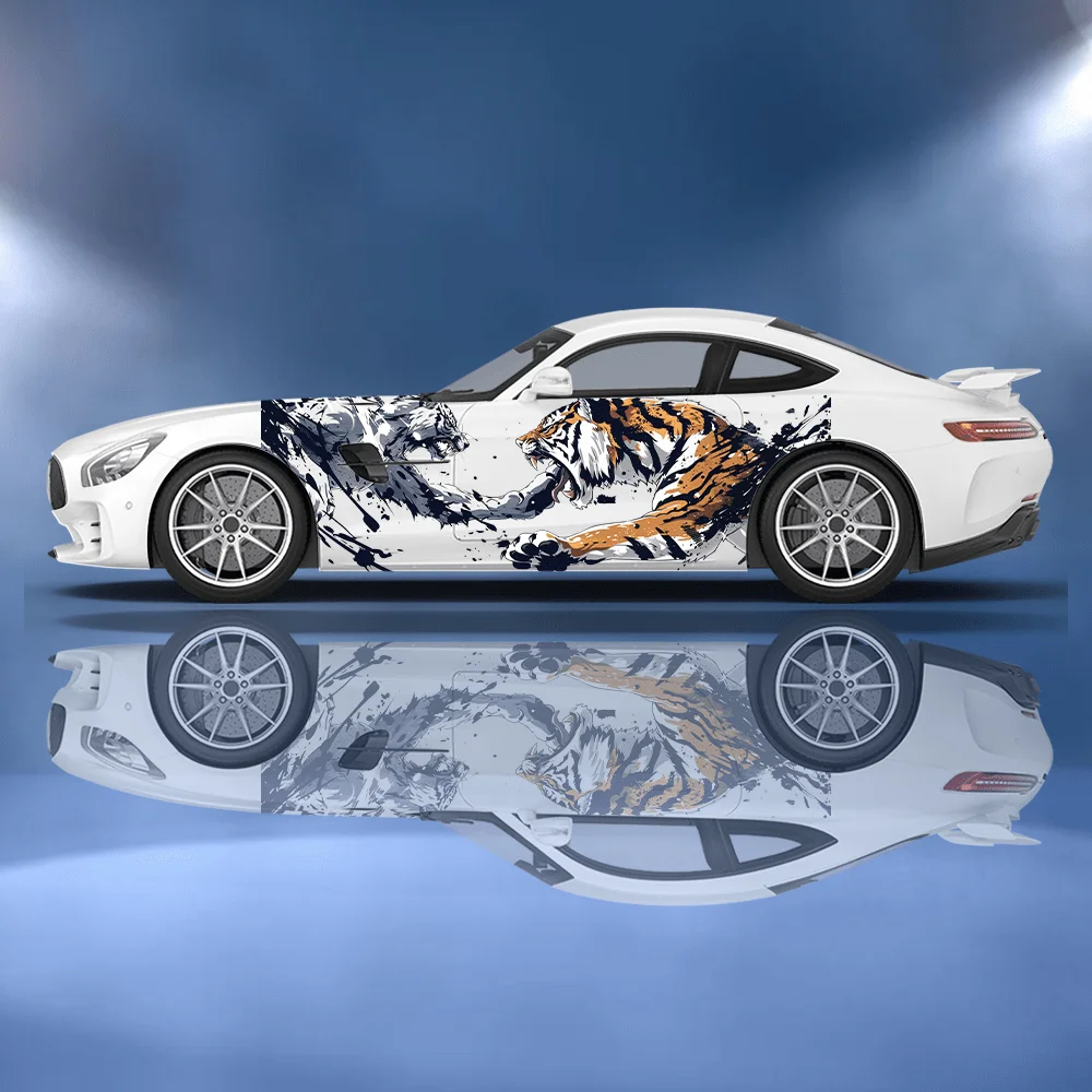 

Wolf and Tiger Fighting Car Sticker Full Body Floral Decoration Covering Scratches Protect Car Sticker Waterproof Car Vinyl Wrap