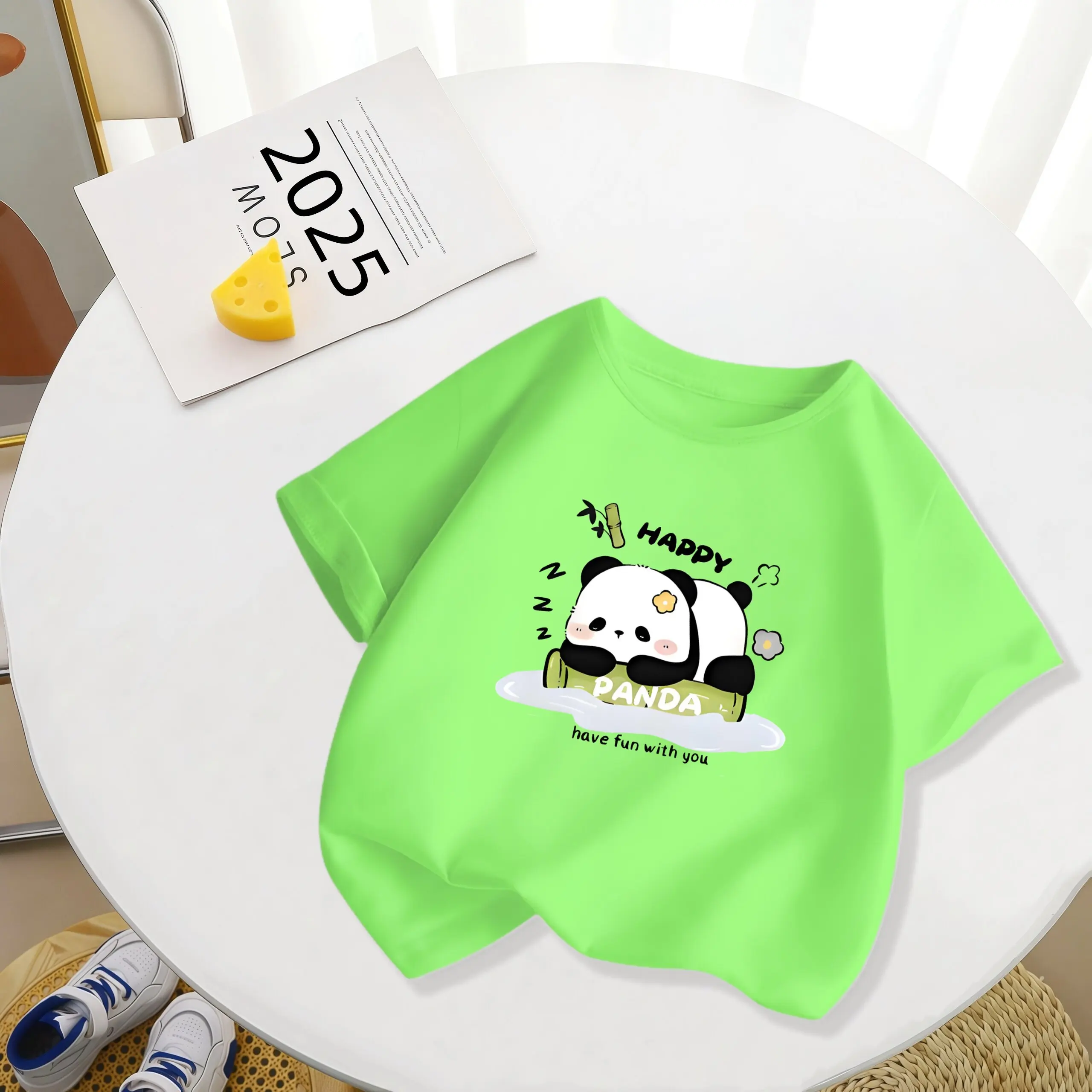 2026 New Cartoon Panda Short Sleeved Children's Stylish Summer Breathable T-shirt for Boys and Girls, Top for Parent-child Wear - view 5