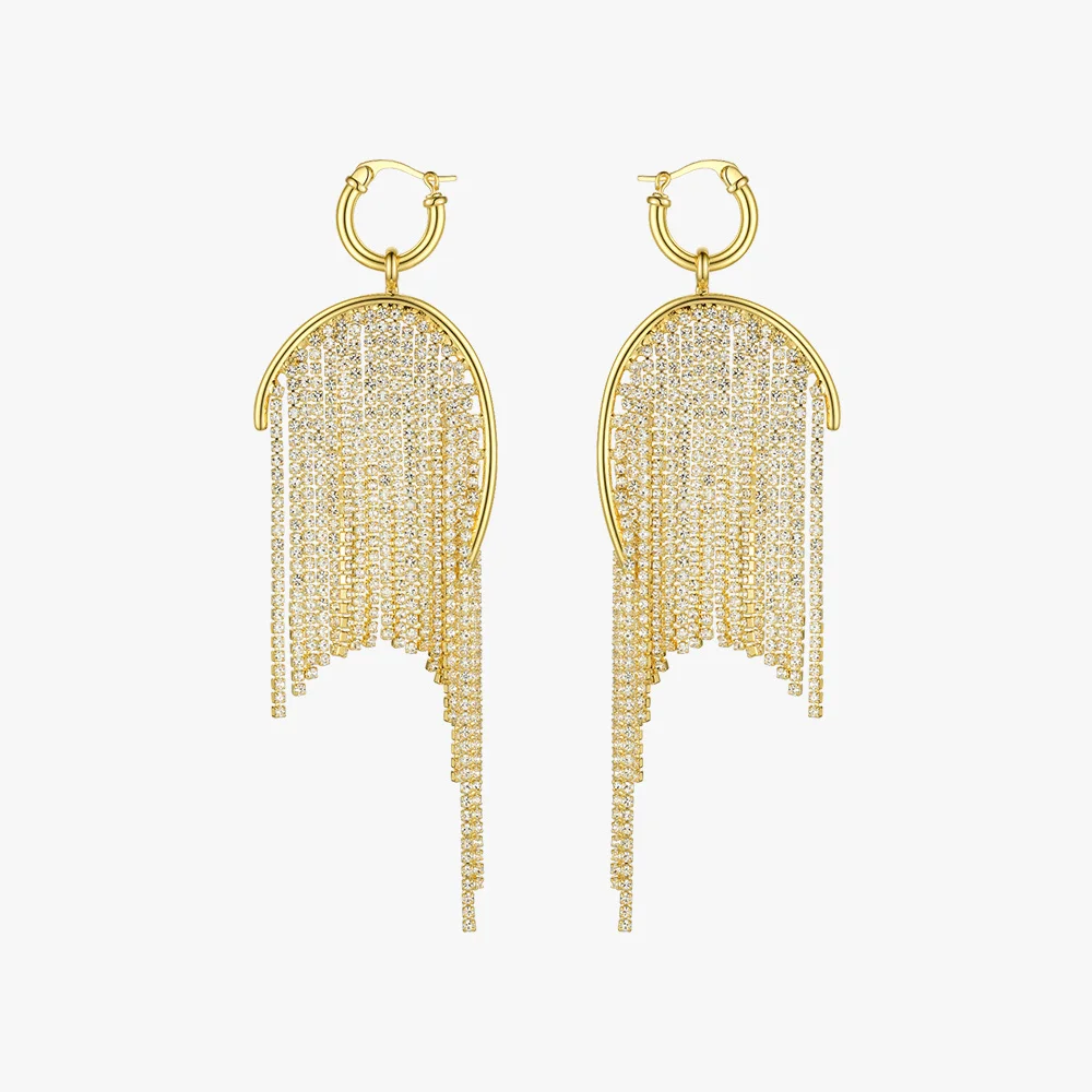 

ENFASHION Crystal Long Tassel Drop Earrings For Women Gold Color Shiny Statement Zircon Dangle Earings Fashion Jewelry E201137