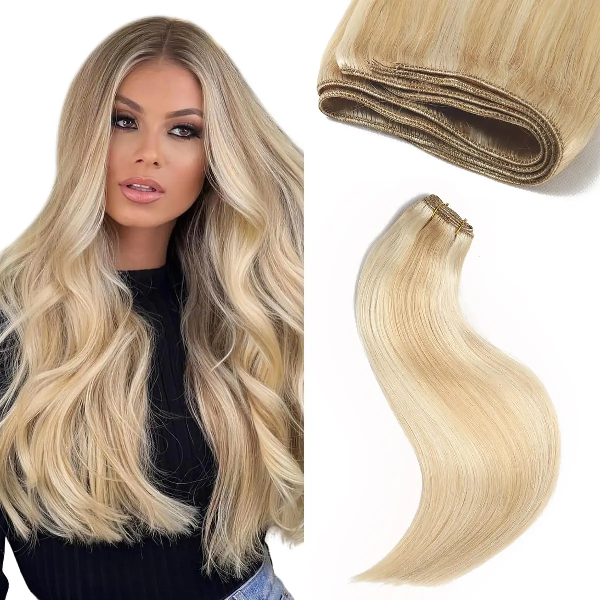 

Sew in Hair Extensions Real Human hair, Double Drawn Weft Hair Extensions human hair, Silky Soft &Shiny Human hair extensions