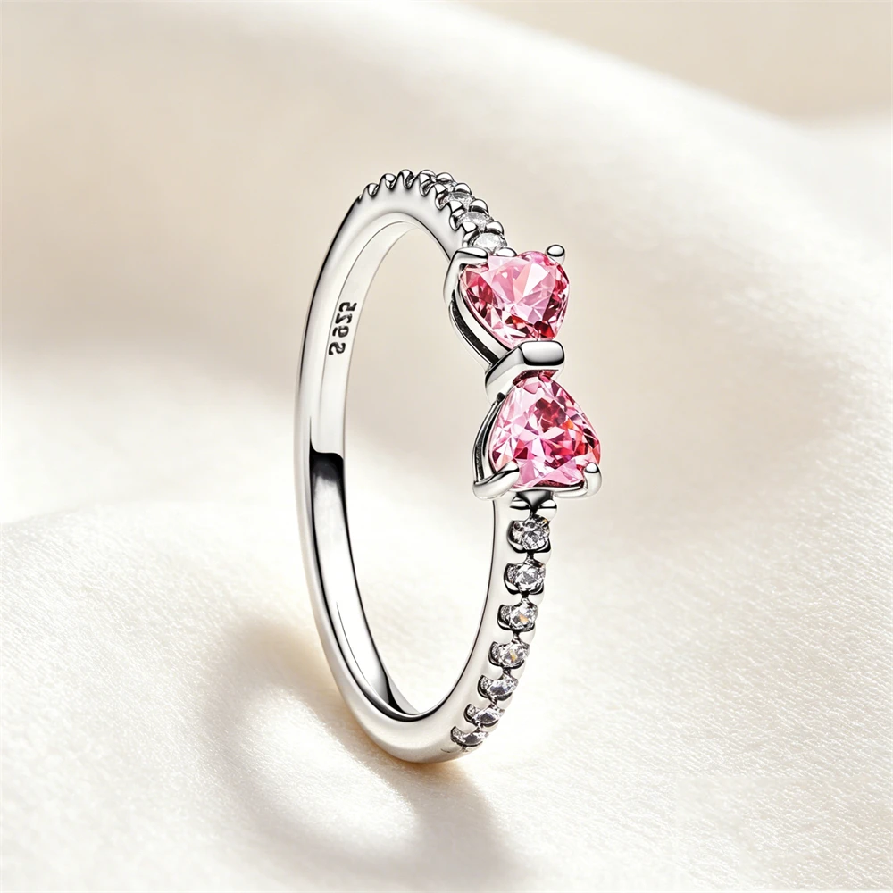 Women's 925 Silver Pink Blue Butterfly Love Ring