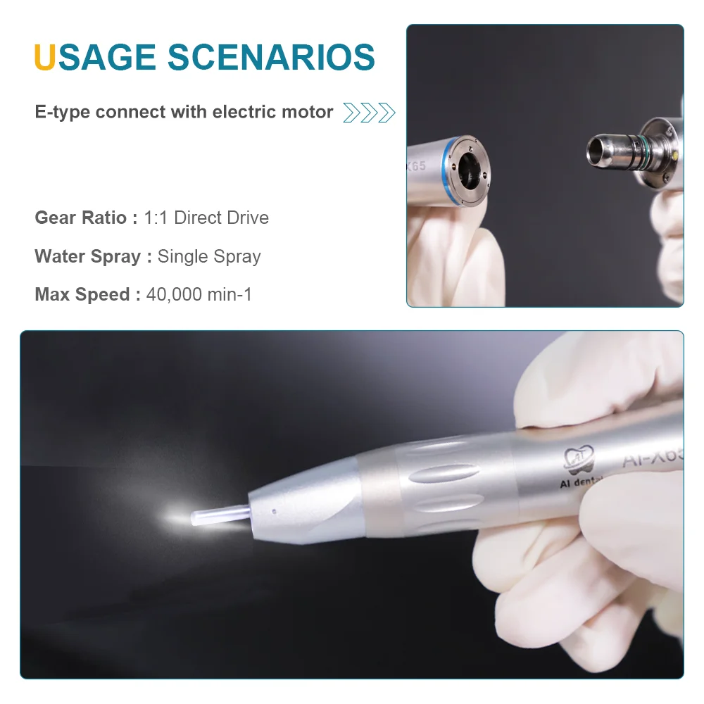 AI-X65 1:1 dental em linha reta handpiece sem fibra óptica interior água spray odontologia ferramentas cirúrgicas equipamentos de terapia oral