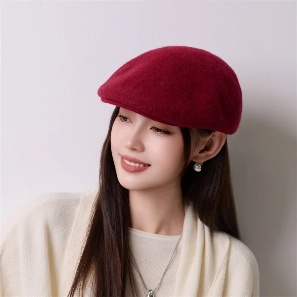 Retro Forward Cap Women's Fashion Trendy Beanie Fall/Winter Artsy Face-Slimming Wool Flannel Painter Hat