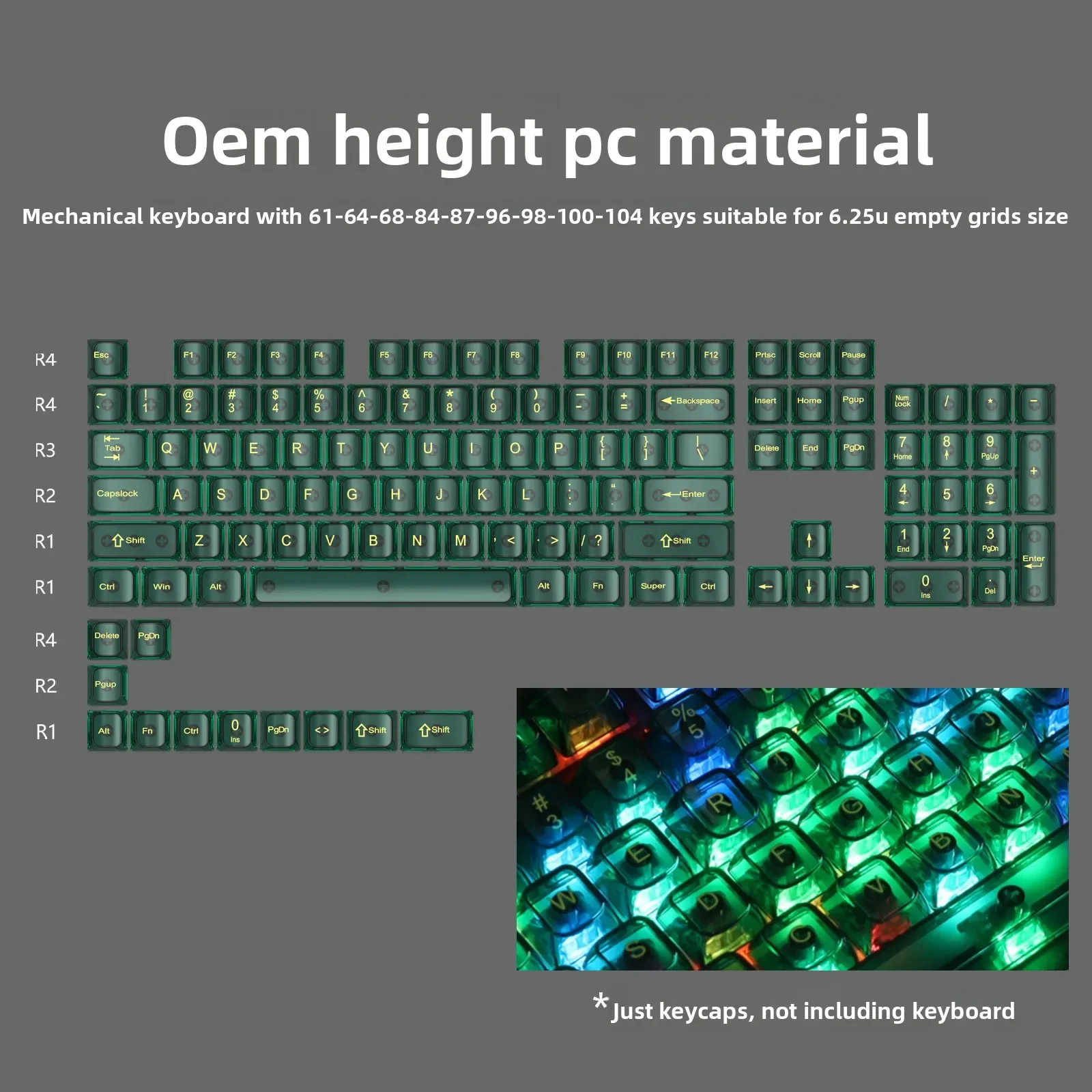 2025 New OEM Height Full Set Caps PC Transparent Red Keycaps for 61 75 98 Gaming Mechanical Keyboards Keyboard Not Included