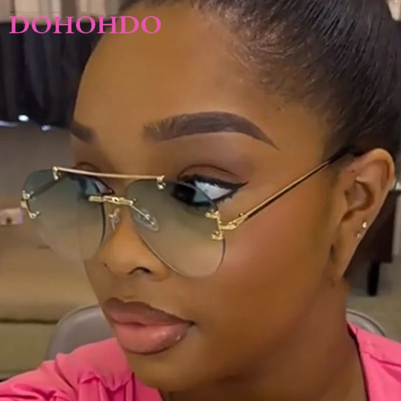 

Luxury Metal Personality Rimless Pilot Sunglass Women Brand Design Double Bridge Men Sunglass Drive Travel Eyewear UV400 Lentes