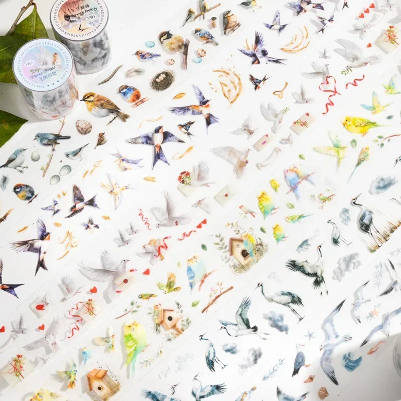 1Roll PET Background Adhesives Writing Tape Birds in the Clouds Series Material Decoration Bird Stickers Scrapbook cut 45mm*2m