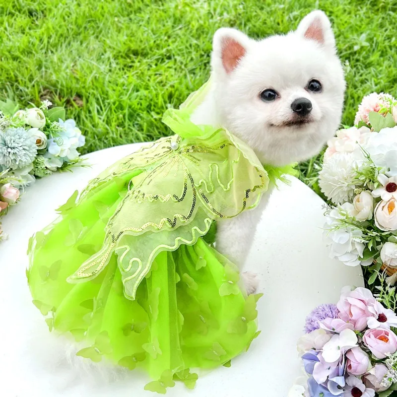 

Luxury Yellow Lace Tail Princess Dress For Small Medium Dog Fashion Handade Pet Dog Clothes Puppy Dog Photography Parties Skirt
