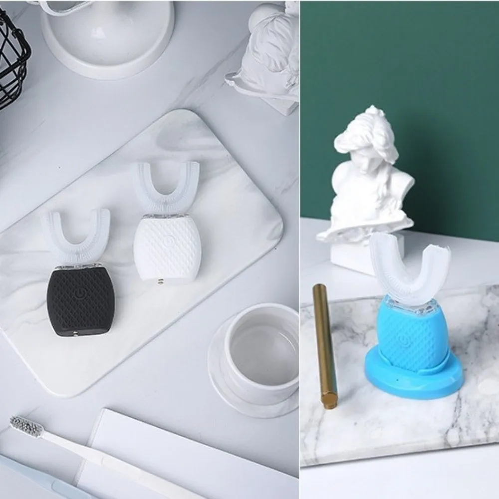 3 طرق فرشاة أسنان كهربائية بالموجات الصوتية مقاوم للماء قابلة للشحن U-شكل فرشاة الأسنان الباردة الضوء الأزرق سيليكون فرشاة الأسنان الكهربائية