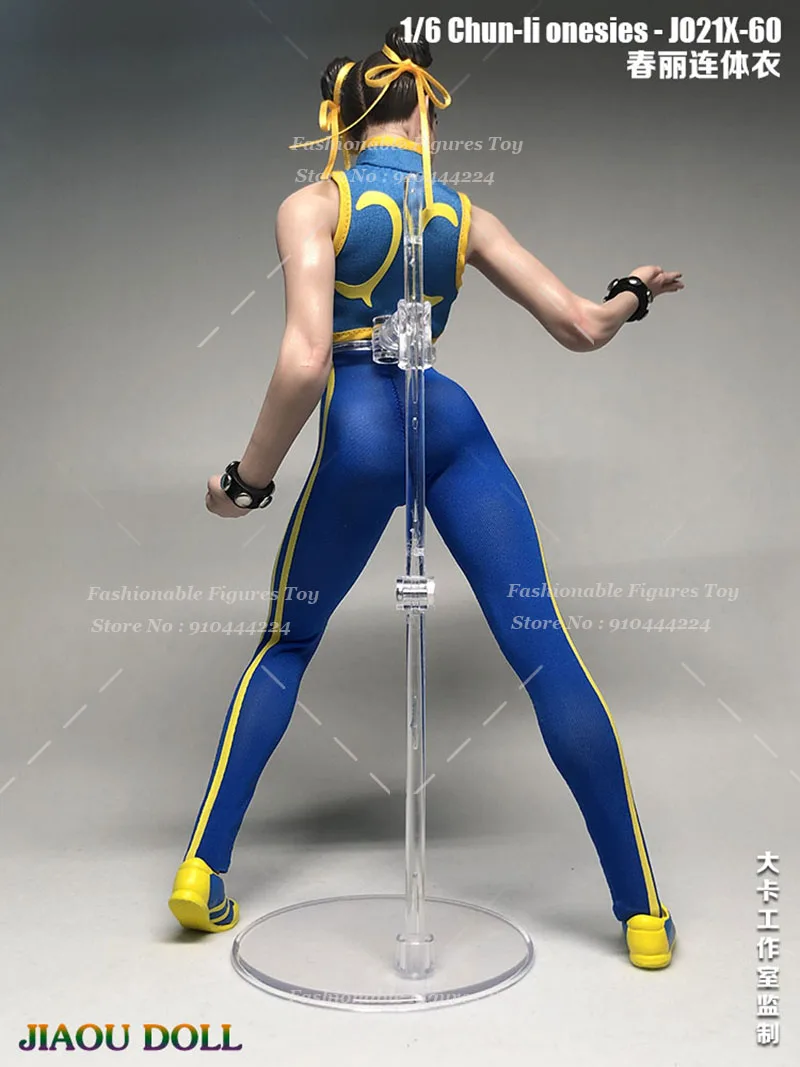 

1/6 женский солдатский уличный боевой костюм Chunli, боди, классический синий комбинезон с принтом, жилет, одежда, подходит для 12-дюймовой экшн-фигурки