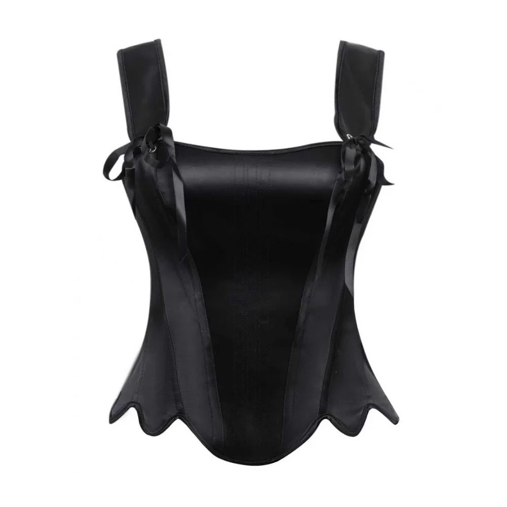 Women Gothic Boned Overbust Corset Top Scalloped Hem Back Lace-Up Waist Shaping For Halloween Club Party