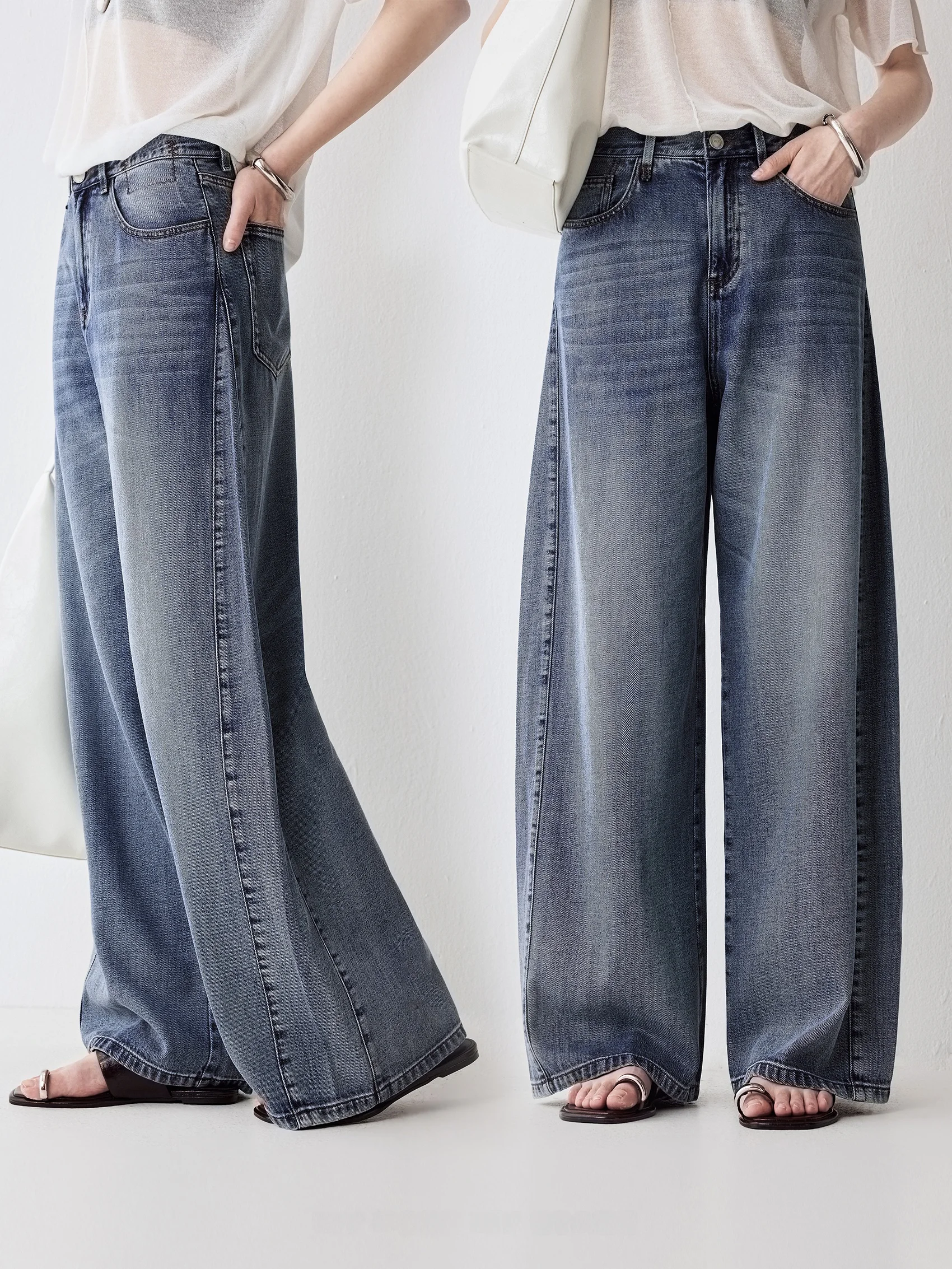 

High Waist Vintage Washed Denim Jeans Women's Loose Feel Casual Straight Leg Trousers Sofa Brand Cotton Blend Daily Wear