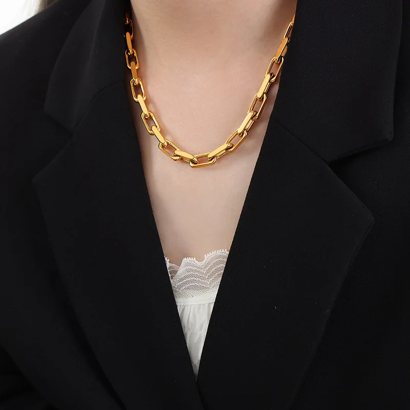 New Stainless Stee Cable Cuban Chain Necklace for Women Solid metal Gold Plated Kpop Gift