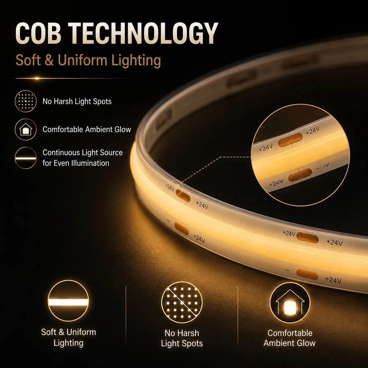 LTG-GEE PCB COB LED Strip Light 24V Free Cut 320LEDs/M High Density Flexible Tape 2PIN Wire Home Decor Warm Natural White