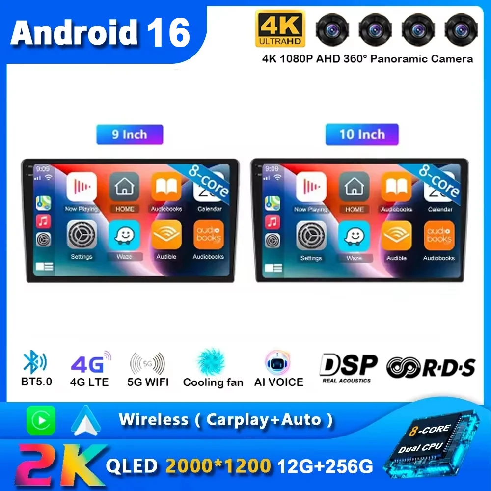 9/10'' 2 Din Android 16 Auto-Radio Multimedia-Video Universelles Stereo CarPlay GPS für Volkswagen Nissan Hyundai Kia Toyota