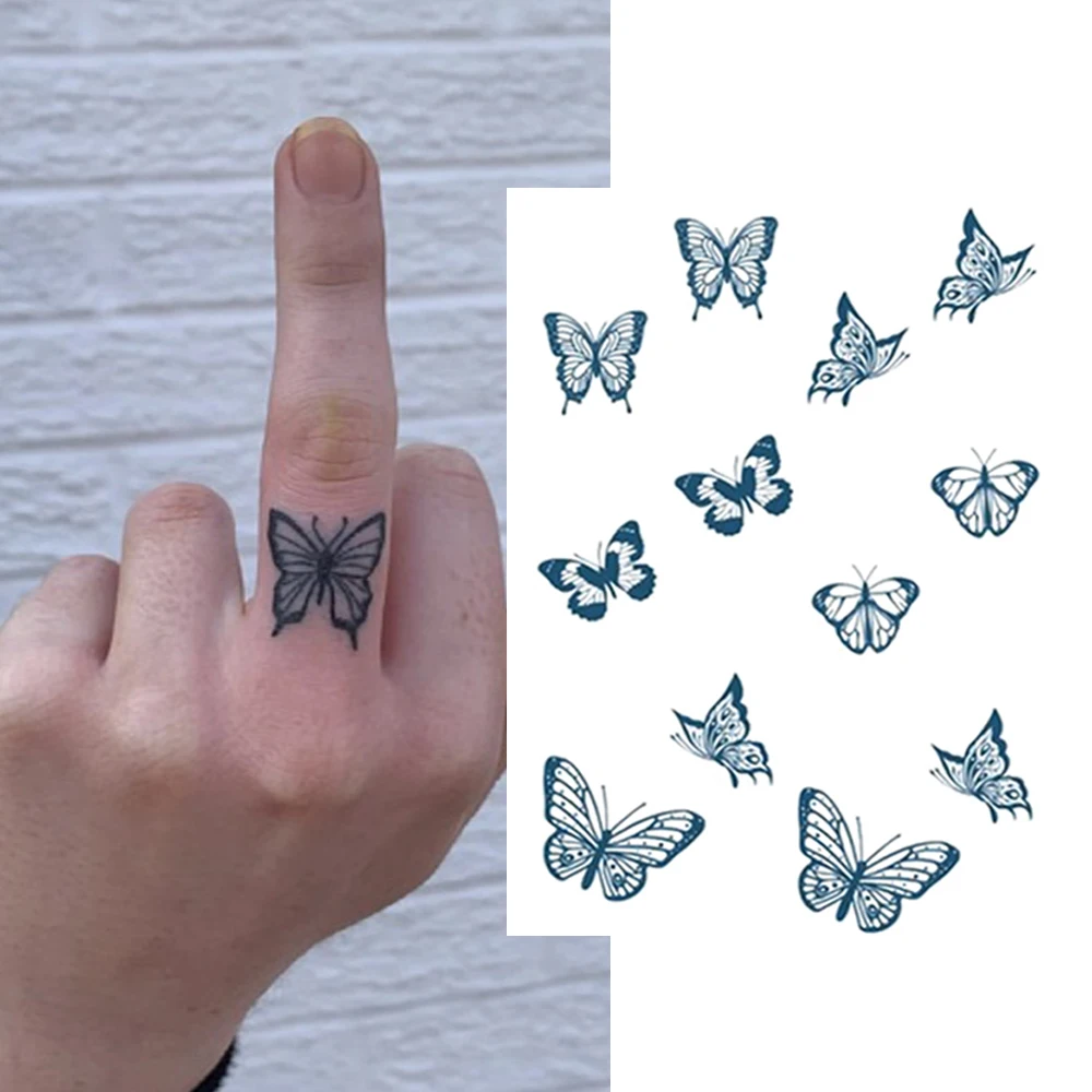 Waterproof Finger Temporary Tattoo Sticker Semi-permanent Butterfly Juice Body Fake Tatto Flash Tatoo for Girl Women Men 2pcs