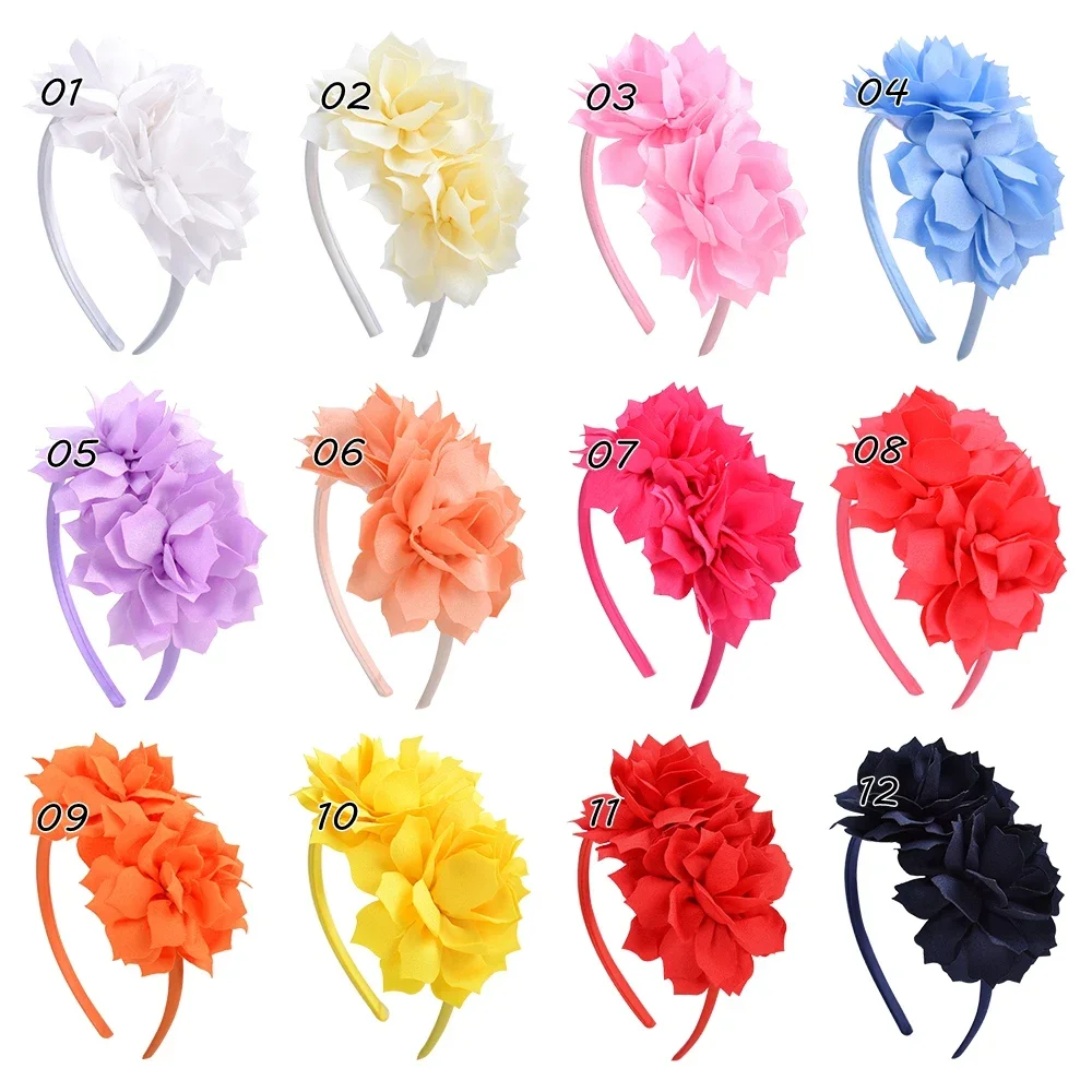 3.7 Inch Solid Big Flower Headband Hair Band for Children Girls Bows Hair Hoop Grosgrain Ribbon Hair Accessories NEW Handmade