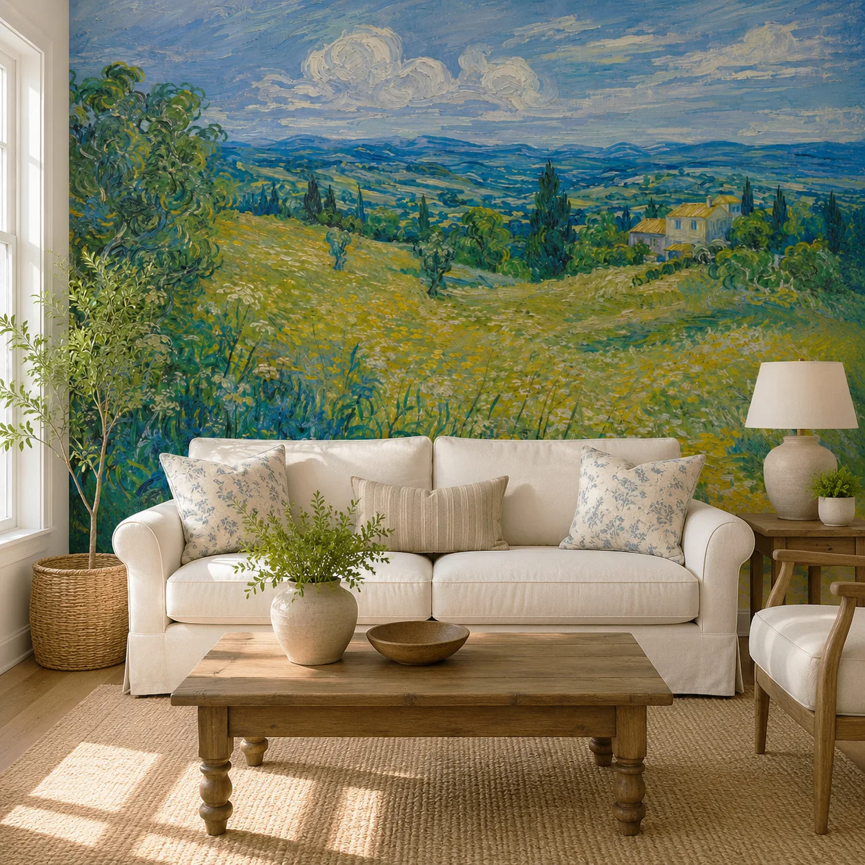 Custom Vintage Countryside Landscape Wallpaper Mural Blue Green Field Nature Wall Decor Living Room Non Self Adhesive