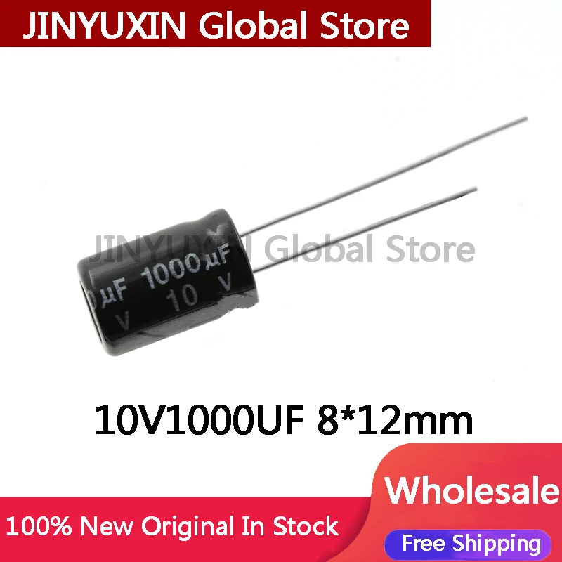20-100PCS NEW 100% quality 10V1000UF 8x12MM 1000uf 10v 8*12mm 1000μF 10v 8X12MM Direct insert aluminum electrolytic capacitor