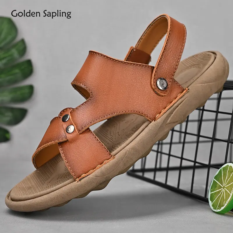 Golden Sapling Classics Men's Sandals Genuine Leather Shoes Fashion Platform Sandal Casual Summer Male Shoe Leisure Beach Flats