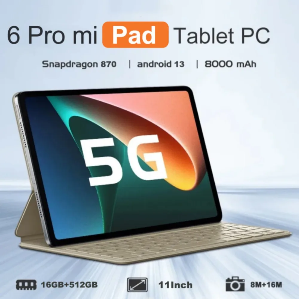 

New Original Pad 6 Pro Tablet 128GB/512GB ROM Global Version Tablette Android 13.0 Snapdragon 870 Google Play SIM 5G WIFI Type-c