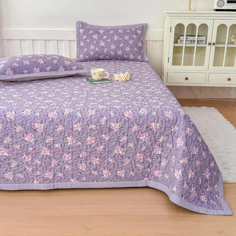 Colchas acolchadas de flores moradas para cama, manta gruesa de retazos, edredón acolchado de estilo Floral individual/Queen/King, colcha suave, 1 ud.