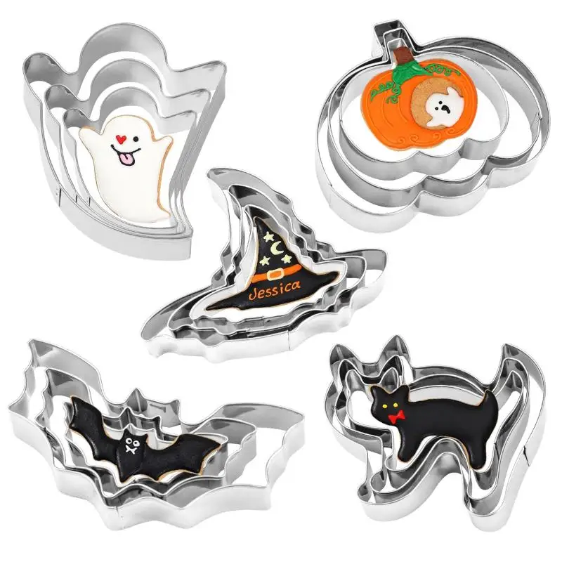 Hot Sale 3 Pcs Halloween Cookie Cutter Set Stainless Steel Pumpkin Ghost Bat Molds Smooth Edges For Home DIY Baking