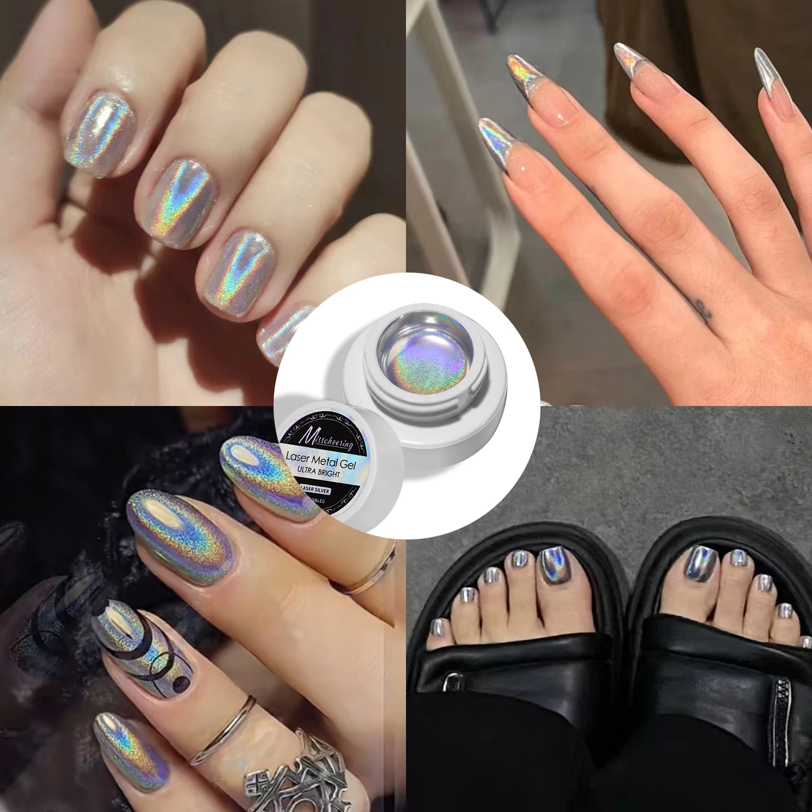 UVジェルネイルポリッシュ,5g,シルバーレーザー,メタリックエフェクト,花柄,ソークオフ,透明カラー