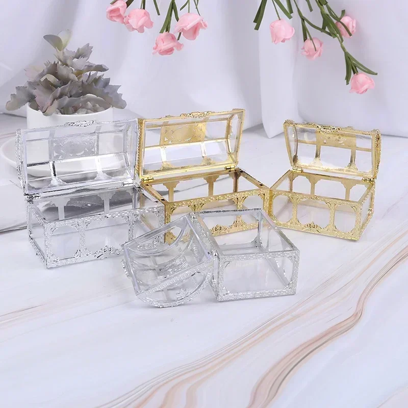 Vintage Transparent Pirate Treasure Storage Box Organizer Earrings Crystal Gem Jewelry Trinket Women Jewelry Display Travel Case