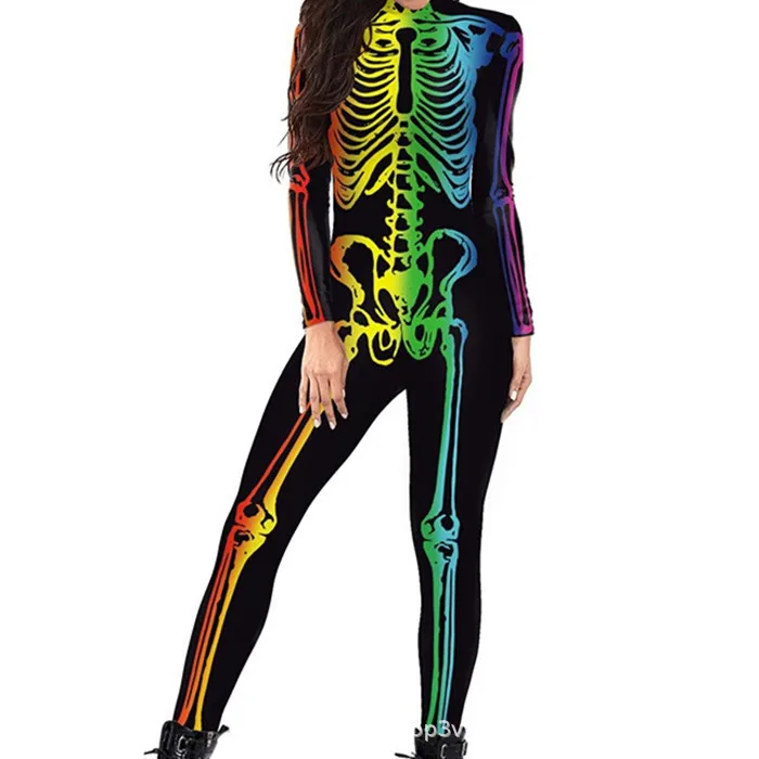 Skelett-Knochen-Blumen-Schädel 3D-Druck Anzug für Damen und Herren, Muskel-Menschenkörper-Jumpsuit, Halloween-Party-Cosplay-Kostüme – Detail 10