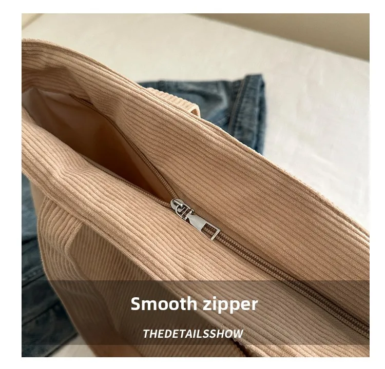 Lässige Cord-Tragetasche mit großem Fassungsvermögen, minimalistischem Design, weicher Stoff, Schultertasche für Damen, ideal für den täglichen Pendlergebrauch. – Detail 8