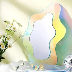 Fashion Ins Colorful Makeup Mirror Acrylic Rainbow Wave Star Design Home Room Wall Mounted Irregular Mirror Decoration