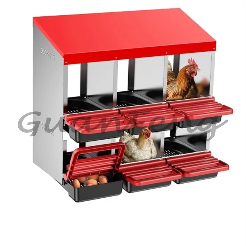 

Outdoor feeder with sloping roof and metal plastic chicken egg double layer 6 hole nesting box