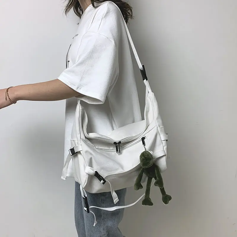 Solid Color Canvas Messenger Bag Female New Harajuku Diagonal Cross Body Bag Student Girls Shoulder Bags for Women Pouch Bolsas