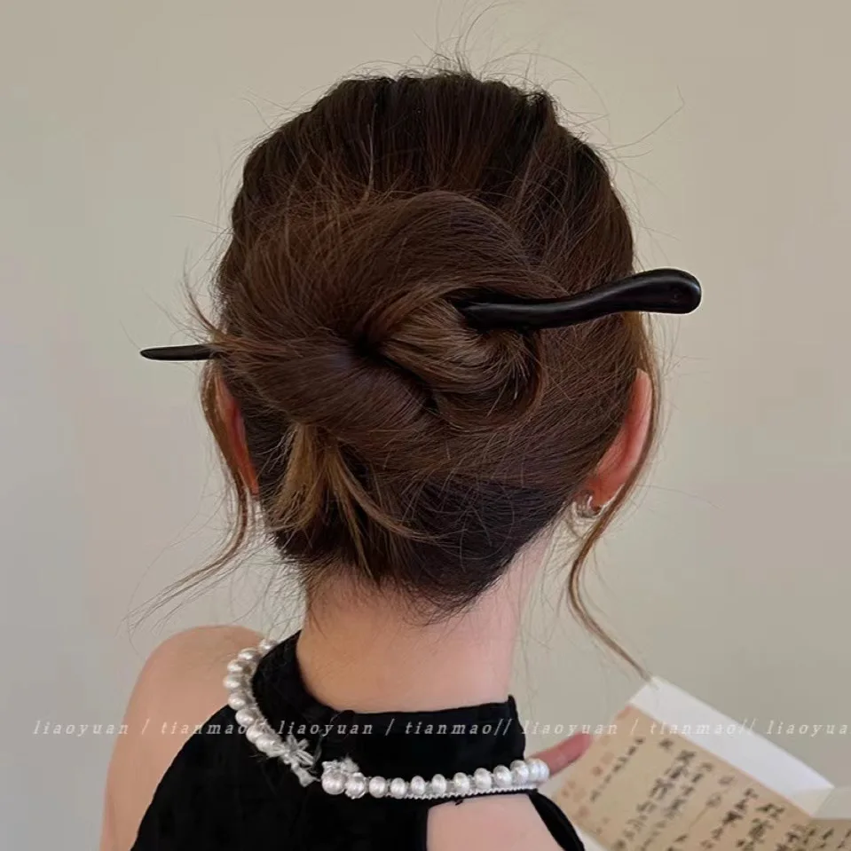 

1pc Chinese Style Hair Stick Sandalwood Elegant Bun Pin for Women Wedding Cheongsam Daily Wear Premium Minimalist Hair Accessory