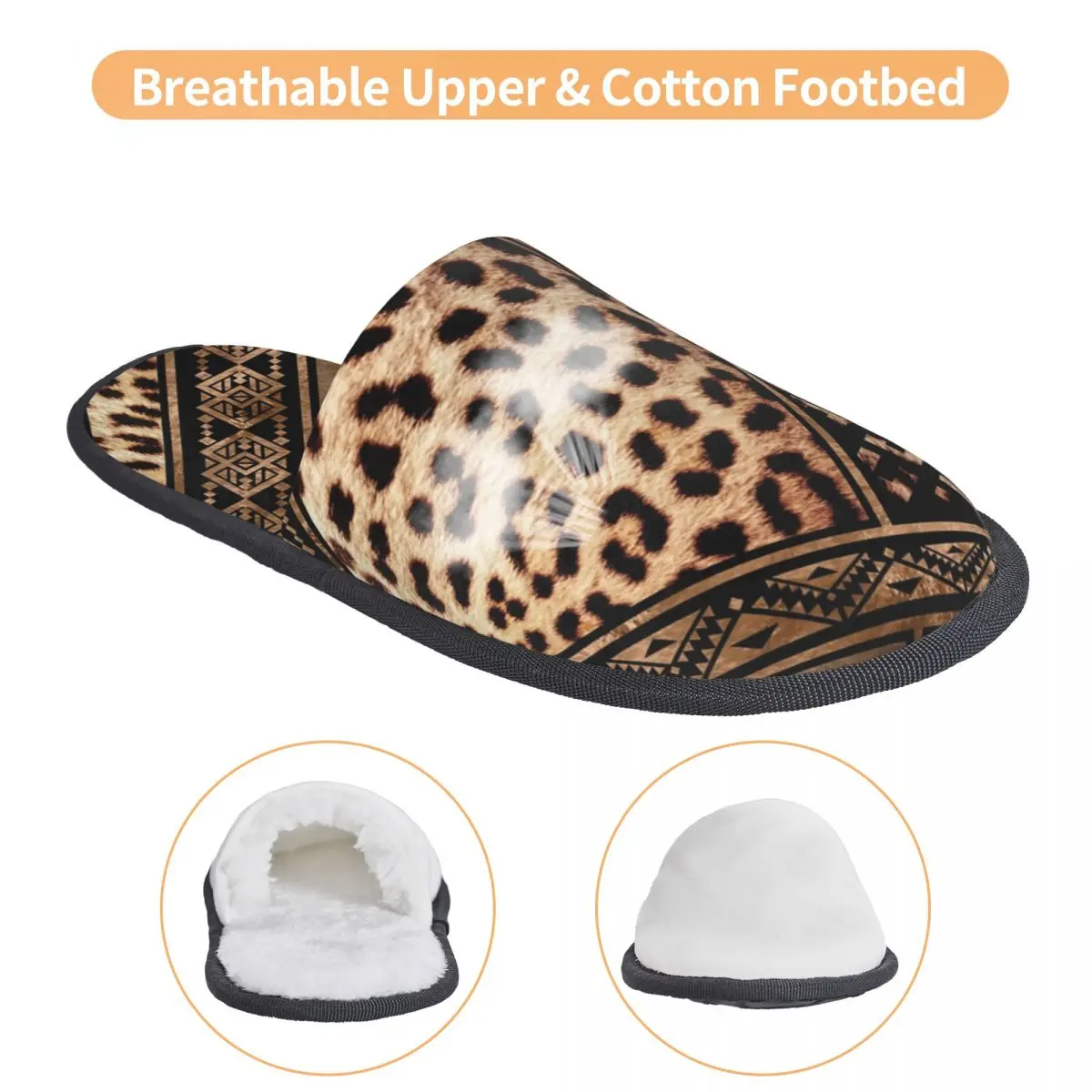 شباشب من إسفنج الذاكرة للنساء، شباشب منزلية مريحة ودافئة من جلد الفهد