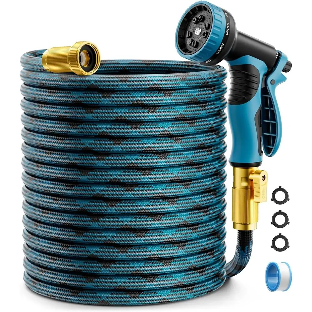 100ft Durable Flexible Garden Hose with 10-Setting Spray Nozzle for Outdoor, Lawn, Car Wash, and Home