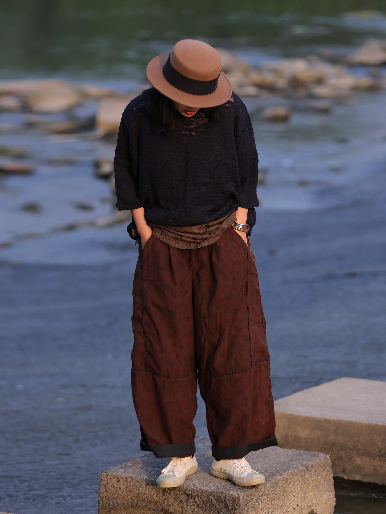 

Pure Cotton Vintage Print Casual Pants l Waist Straight Leg Thin Model Koran Wood Brand Summer Collection 2025