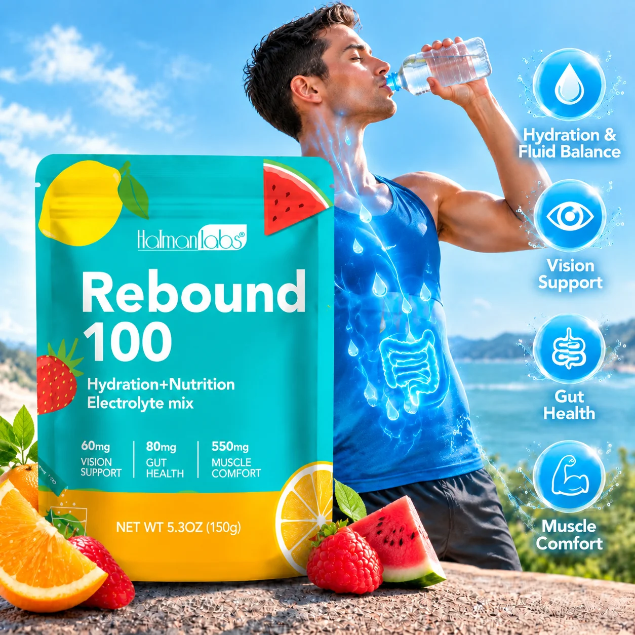 Electrolyte Powder Promotes Hydration & Fluid Balance & Vision Gut Health & Muscle Comfort Vitamin C B12 Potassium 30 Packets