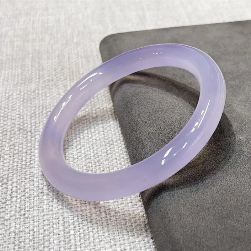 AChalcedony Bracelet Ice-like Violet Purple Chalcedony Bracelet Ice Violet Chalcedony Bracelet Women's Elegant round Bar Jade