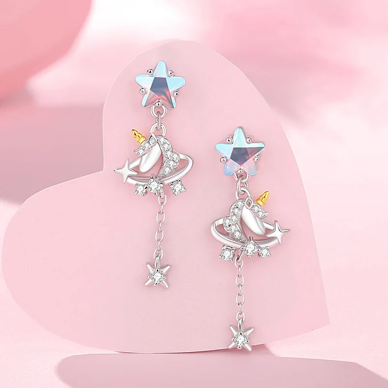 Thaya S925 Silver Women Crystal Earrings Unicorn Design Fashion Female Earring Dangle Wedding Party Engagement Fine Jewelry Gift