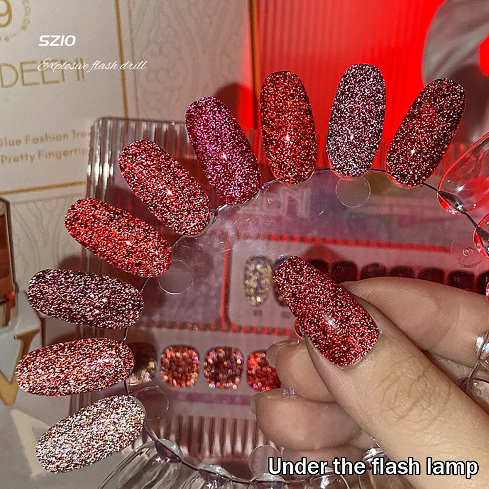 Vendeeni 9 Farben/Set Roter Glitzer-Broken-Diamond-Gel-Nagellack TPO HEMA-FREI Glitzer UV LED Soak-Off Gel-Lack mit Display – Detail 12